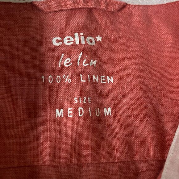 Celio 100% Linen Shirt Short Sleeve Button Down Pocket Lightweight Mens M Coral - Picture 3 of 9
